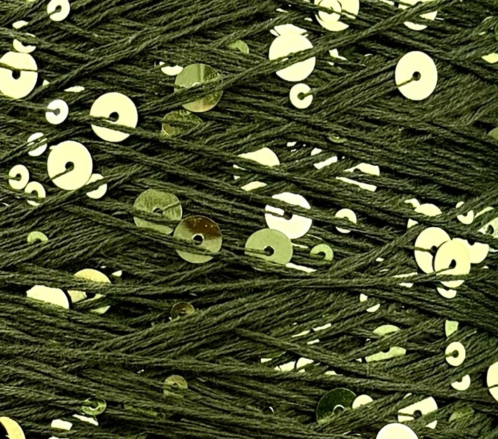 Art. Brillante 260 m / 100 g – Baumwolle mit Maxi-Pailletten col. Olivgrün